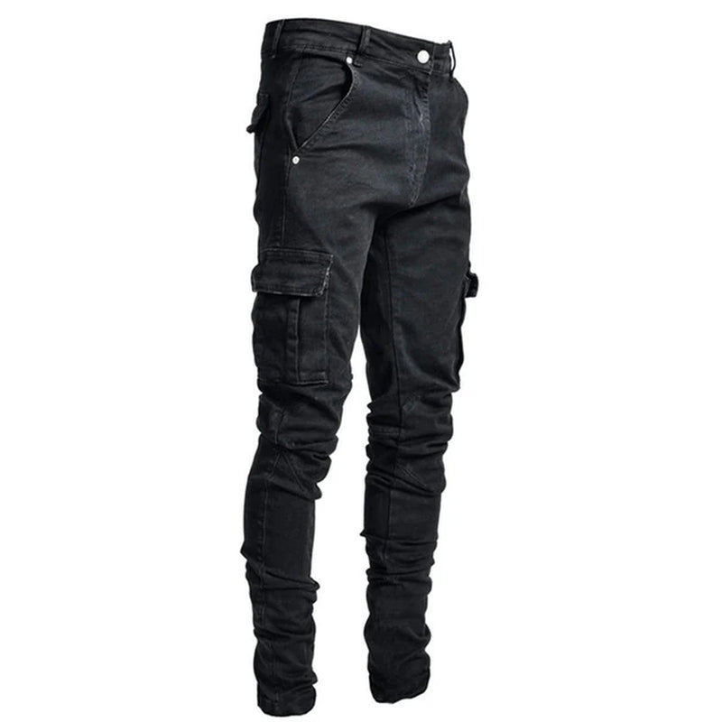 Multi Pocket Cargo Jeans Men New Fashion Denim Pencil Pants Jeans Men Pants Casual Cotton Denim Trousers Side Pockets Cargo